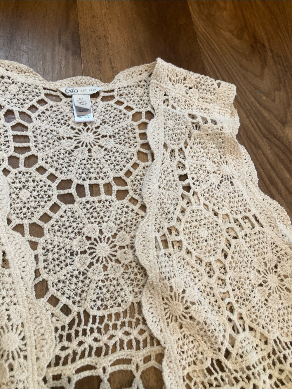 Cato Cream Crochet Open-Front Vest Duster 100% Cotton - Picture 4 of 8